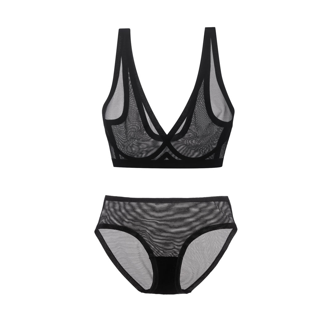 Black Sheer Bralette and Brief Set