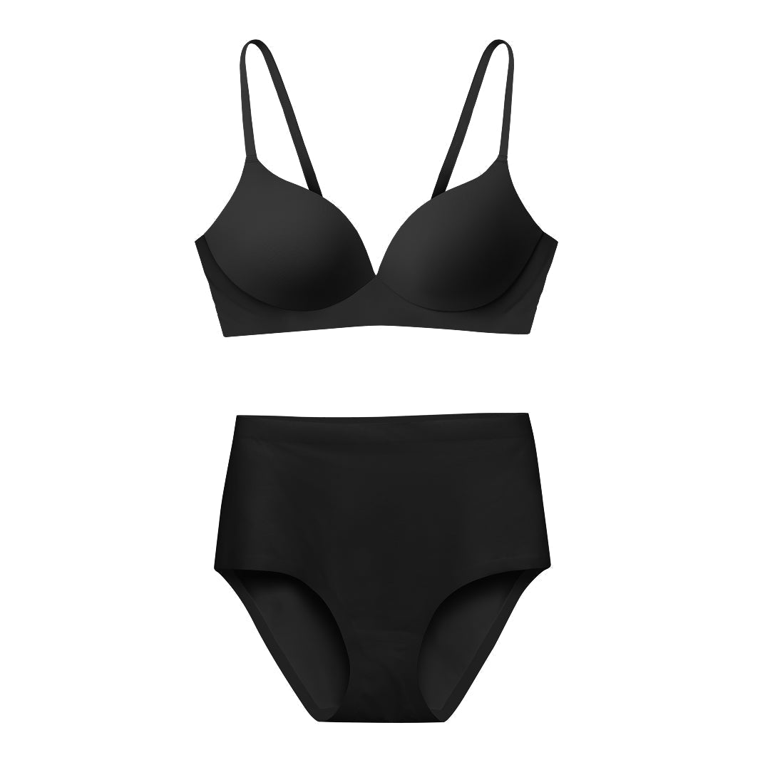 Black Pain Free T-Shirt Bra and High-Waisted Set