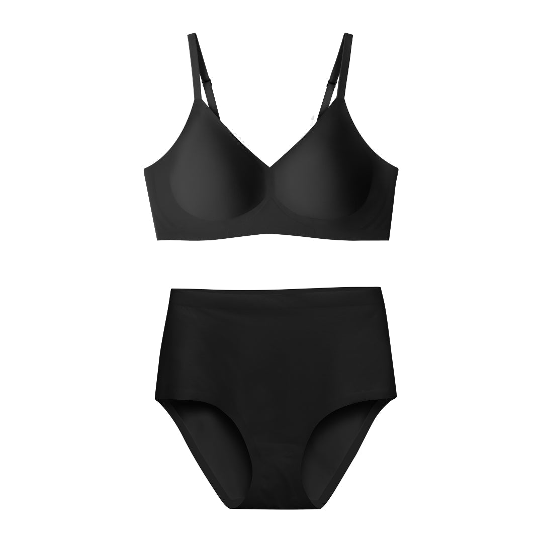 Black Relief Bra and High-Waisted Set