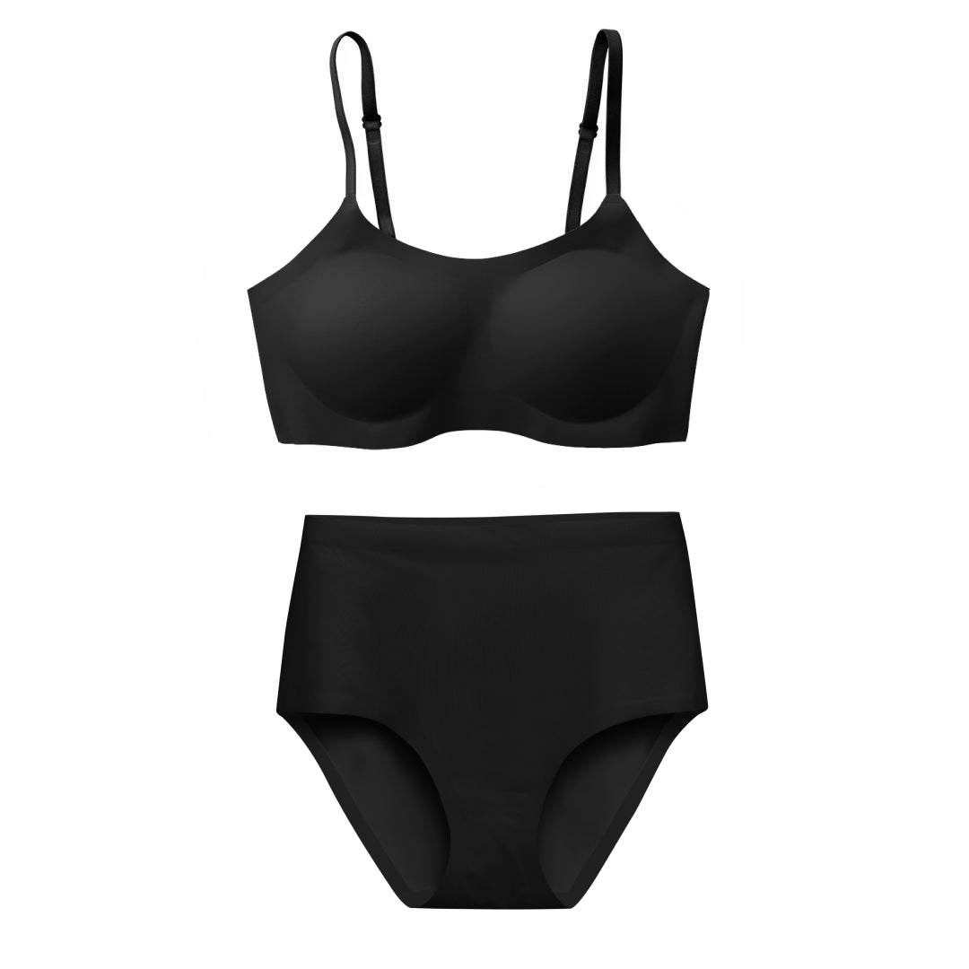 Black Support Bralette and High-Waisted Set