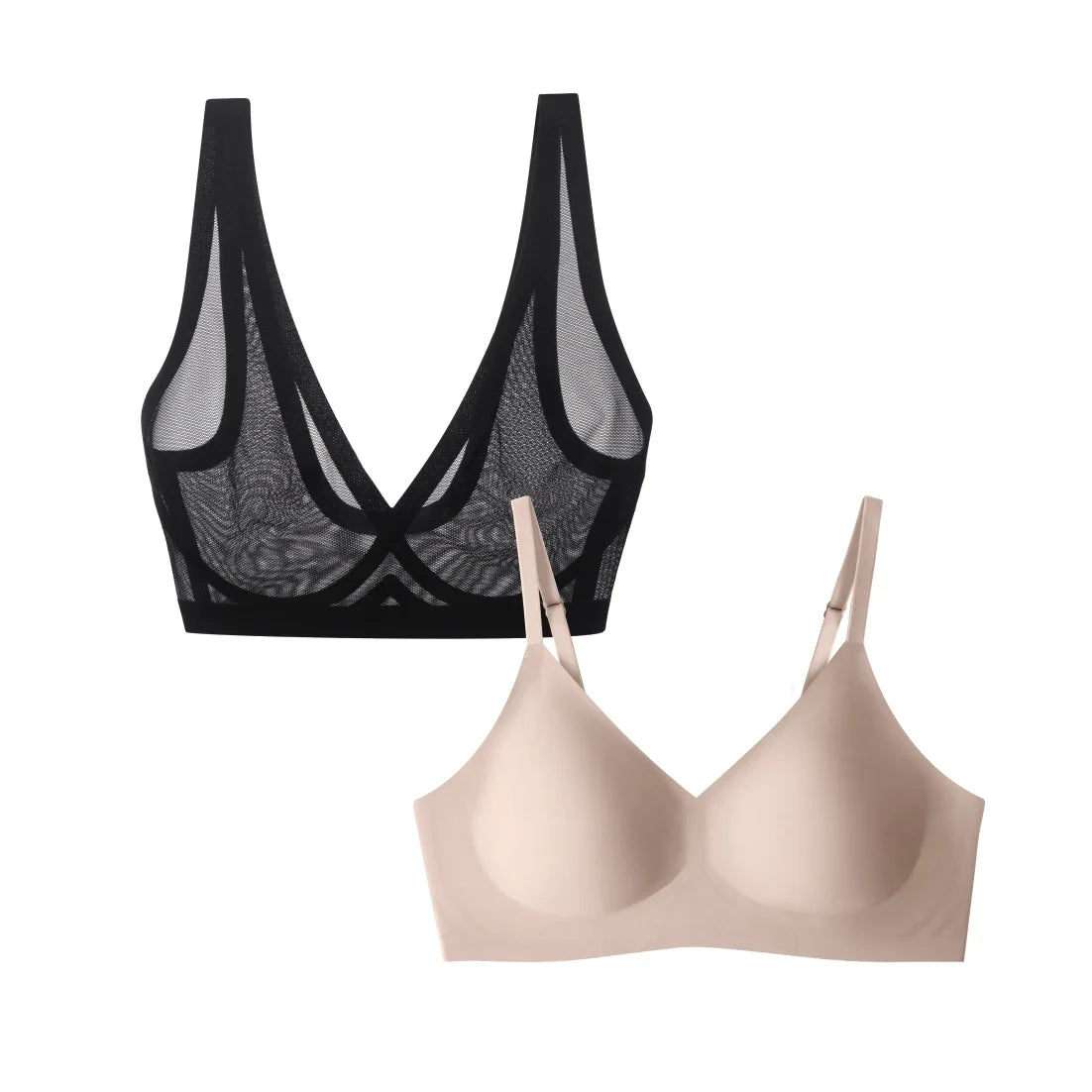 Black Sheer Bralette and Nude Relief Bra Bundle