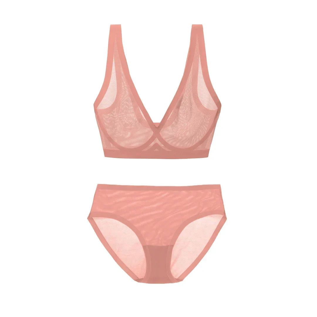 Dusty Rose Sheer Bralette and Brief Set