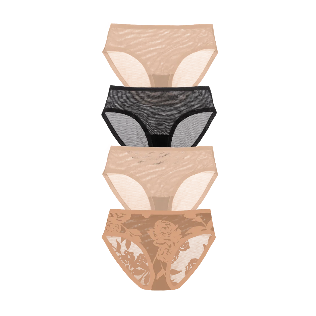Madam Jolie, Black, Champagne Sheer Brief Quartet