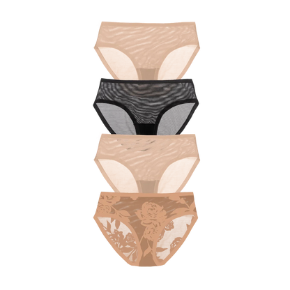 Madam Jolie, Black, Champagne Sheer Brief Quartet