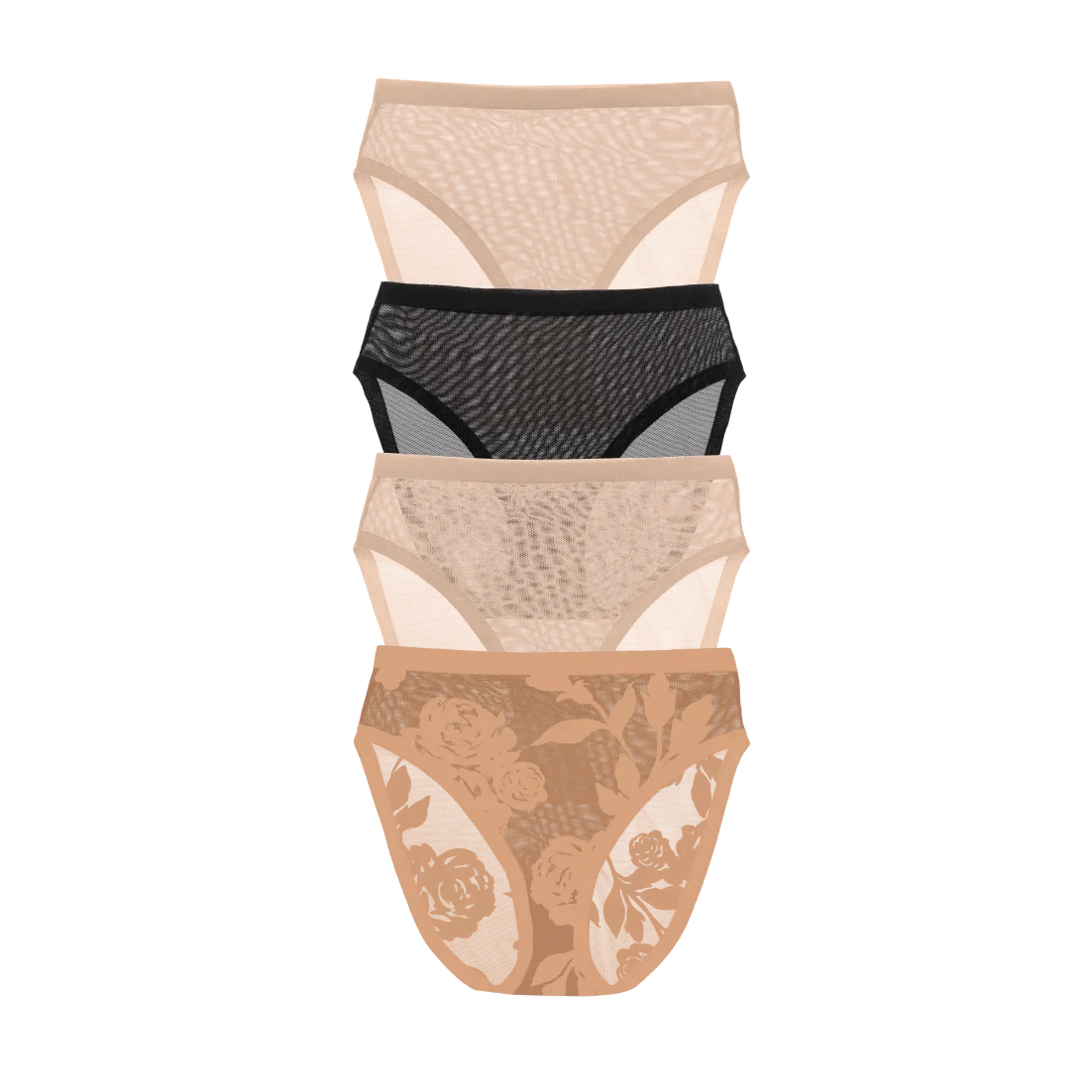 Madam Jolie, Black, Champagne Sheer High Cut Quartet