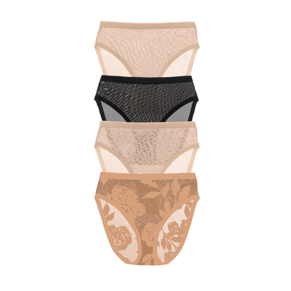 Madam Jolie, Black, Champagne Sheer High Cut Quartet