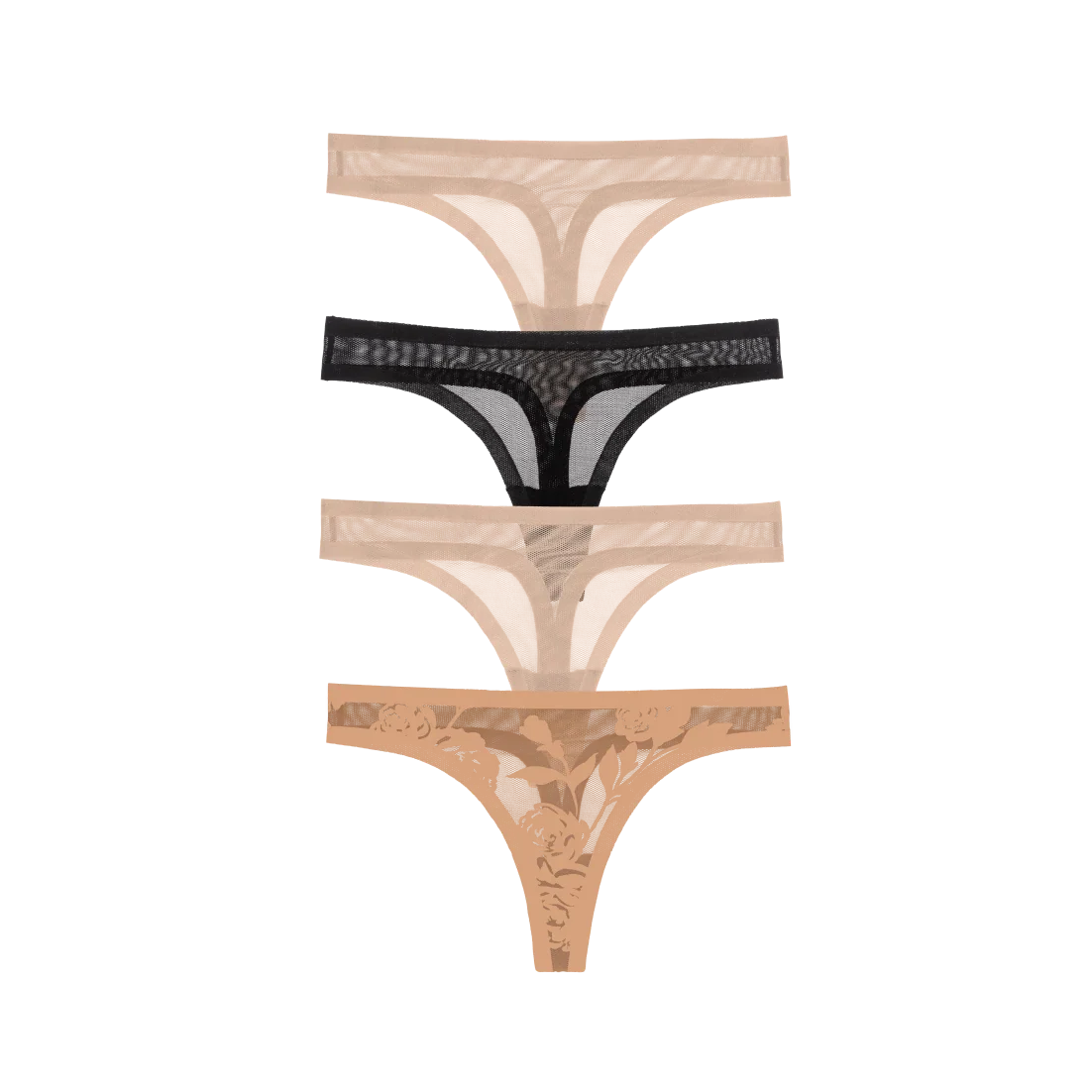 Madam Jolie, Black, Champagne Sheer Thong Quartet
