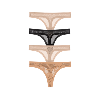 Madam Jolie, Black, Champagne Sheer Thong Quartet