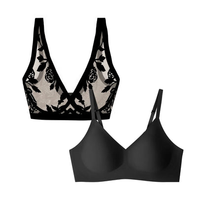 Madam Noir Sheer Bralette and Black Relief Bra Bundle