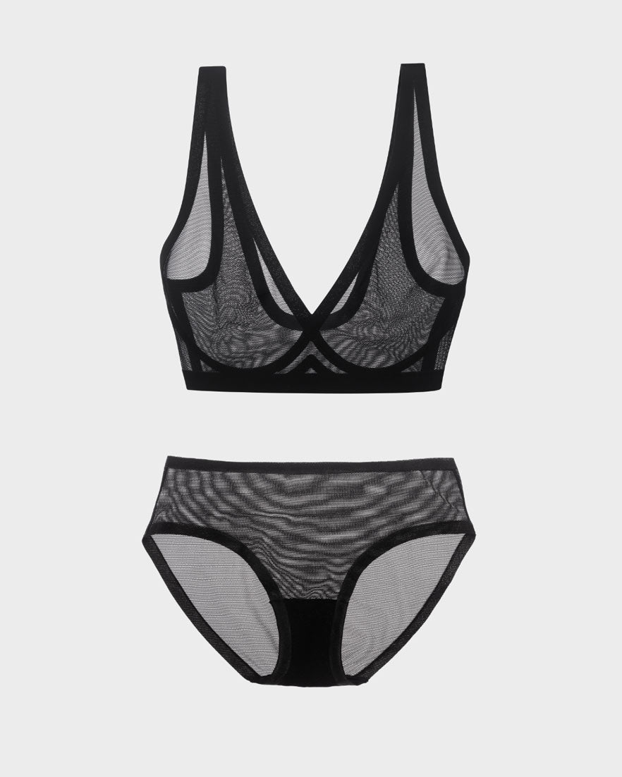 Black Sheer Bralette and Brief Set