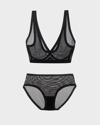 Black Sheer Bralette and Brief Set