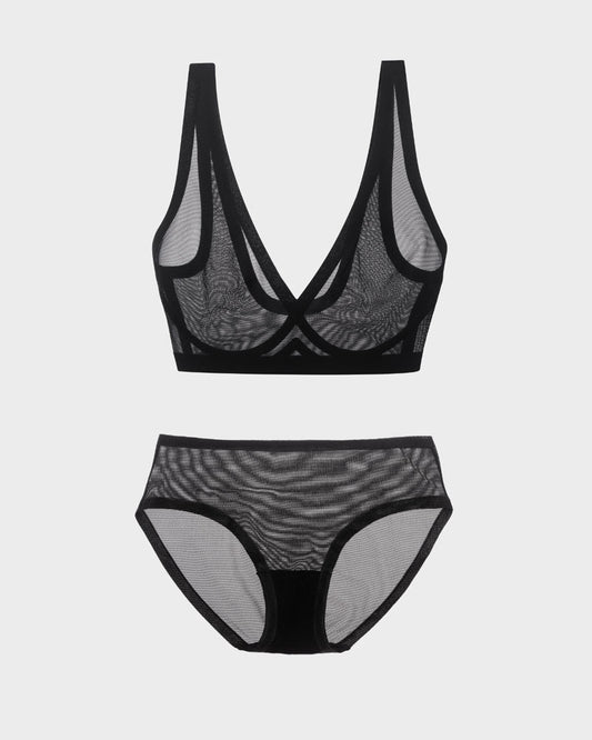 Black Sheer Bralette and Brief Set