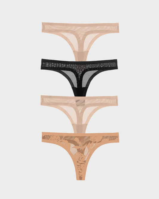 Madam Jolie, Black, Champagne Sheer Thong Quartet