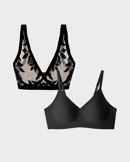 Madam Noir Sheer Bralette and Black Relief Bra Bundle
